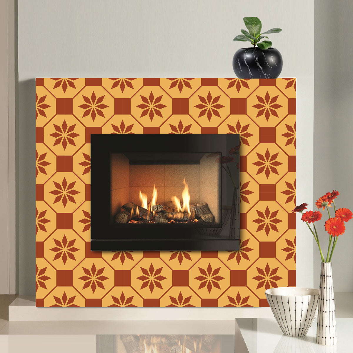 Retro Floral Kitchen Backsplash Tile Stickers | Peel and Stick Kitchen Bathroom Wall Tile Decals | Antiskid Floor Tile Stickers