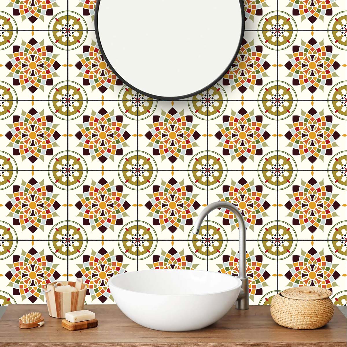 Vintage Festive Tile Stickers | Kitchen, Bathroom, Wall and Floor Tile Decals | Backsplash Tile Decals | Free Shipping