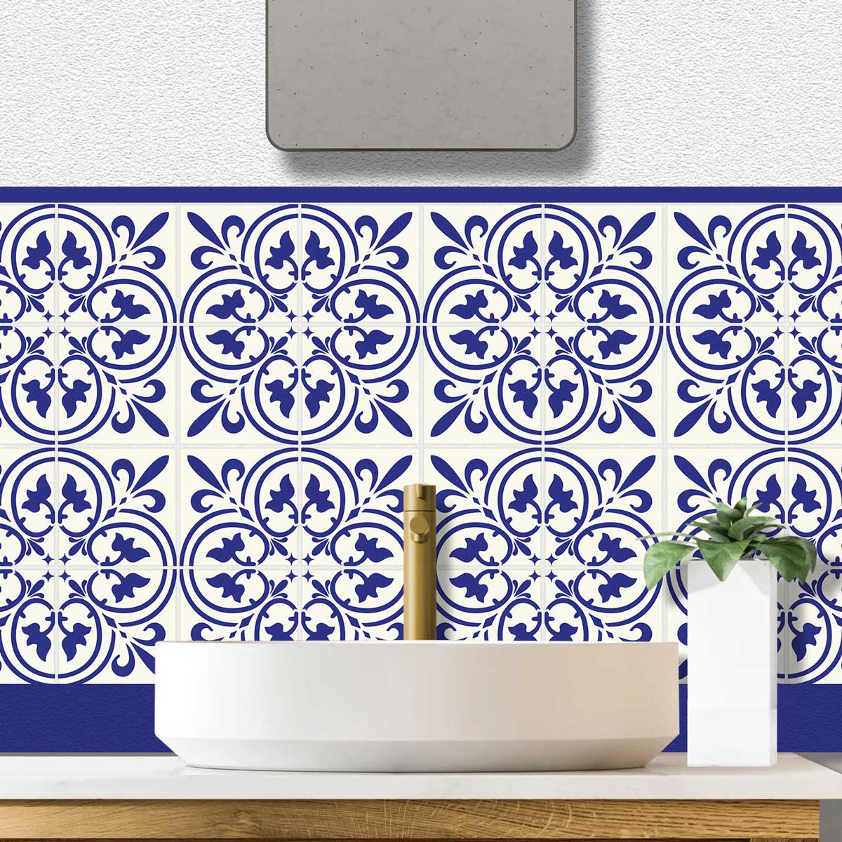 Classic Royal Blue Peel and Stick Tile Stickers | Kithcen, Bathroom, Floor, Wall Stair Tile Decal | Removable | Waterproof