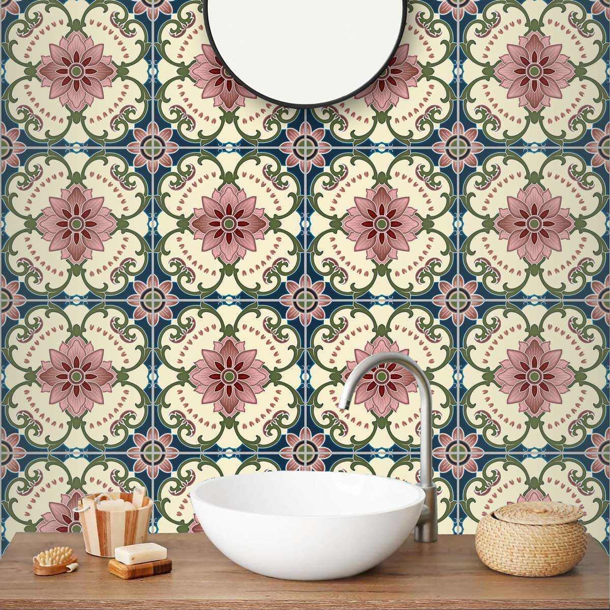 Arabic Peel and Stick Backsplash Tile Stickers | Vinyl Floor Tiles | Removable | Kitchen, Bathroom, Wall Backsplash Tile Decals