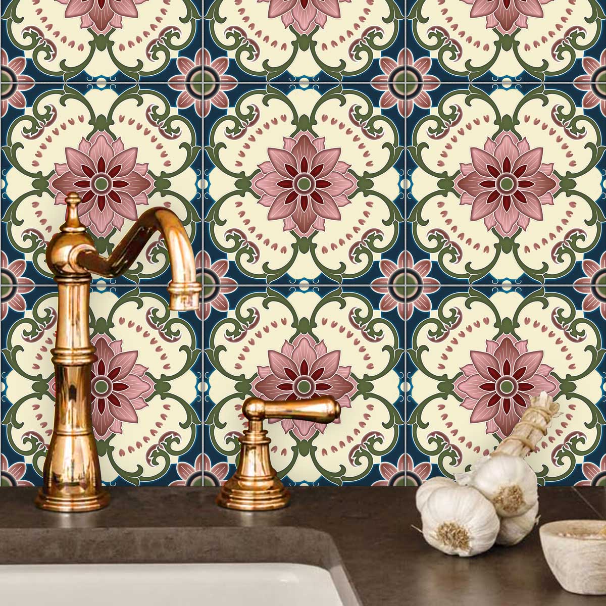 Arabic Peel and Stick Backsplash Tile Stickers | Vinyl Floor Tiles | Removable | Kitchen, Bathroom, Wall Backsplash Tile Decals