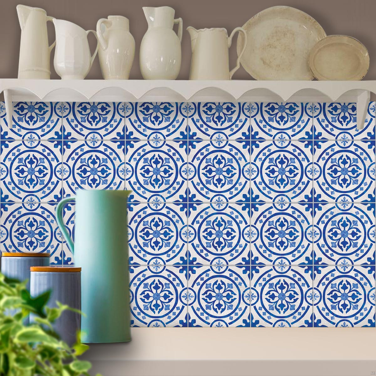 Pearl Sapphire Blue Peel and Stick Tile Stickers | Kitchen, Wall Backsplash Tile Decals | Antiskid Floor Tile Stickers | Removable