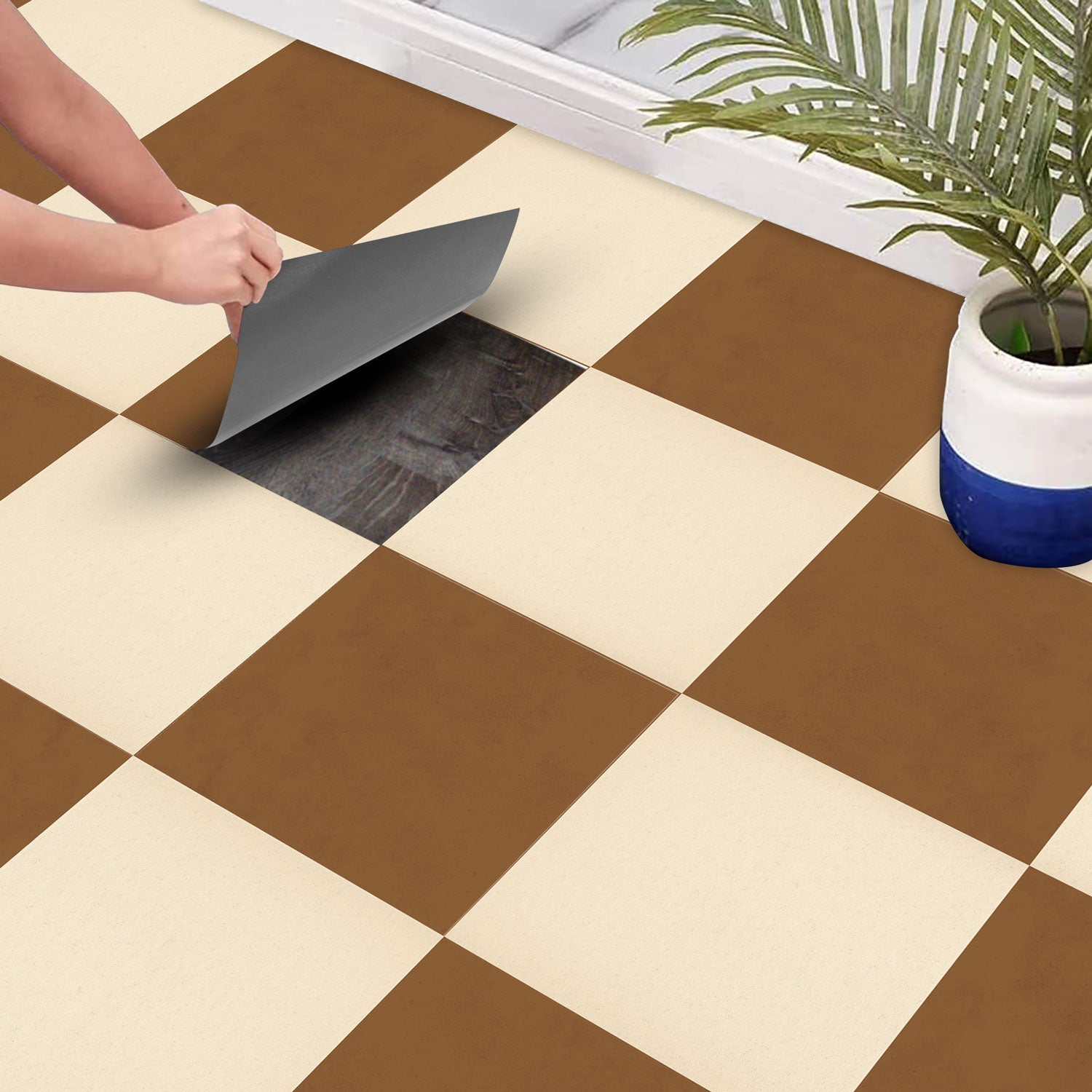 Checkered Autumn and Beige Texture Tile Stickers | Peel and Stick Backsplash Tile Decals | Antiskid Floor Tile Stickers | Removable