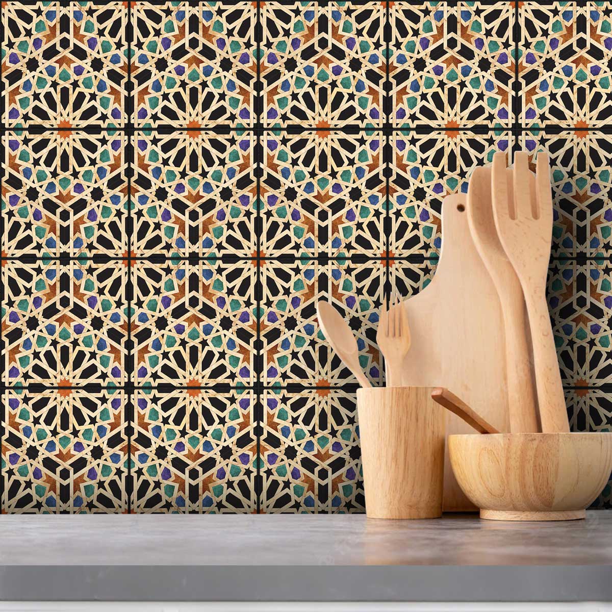 Peel and Stick Qarawiyyin Mosque Tile Stickers | Wall, Kitchen, Bathroom & Backsplash Tile Decals | Antiskid Floor Tile Vinyl