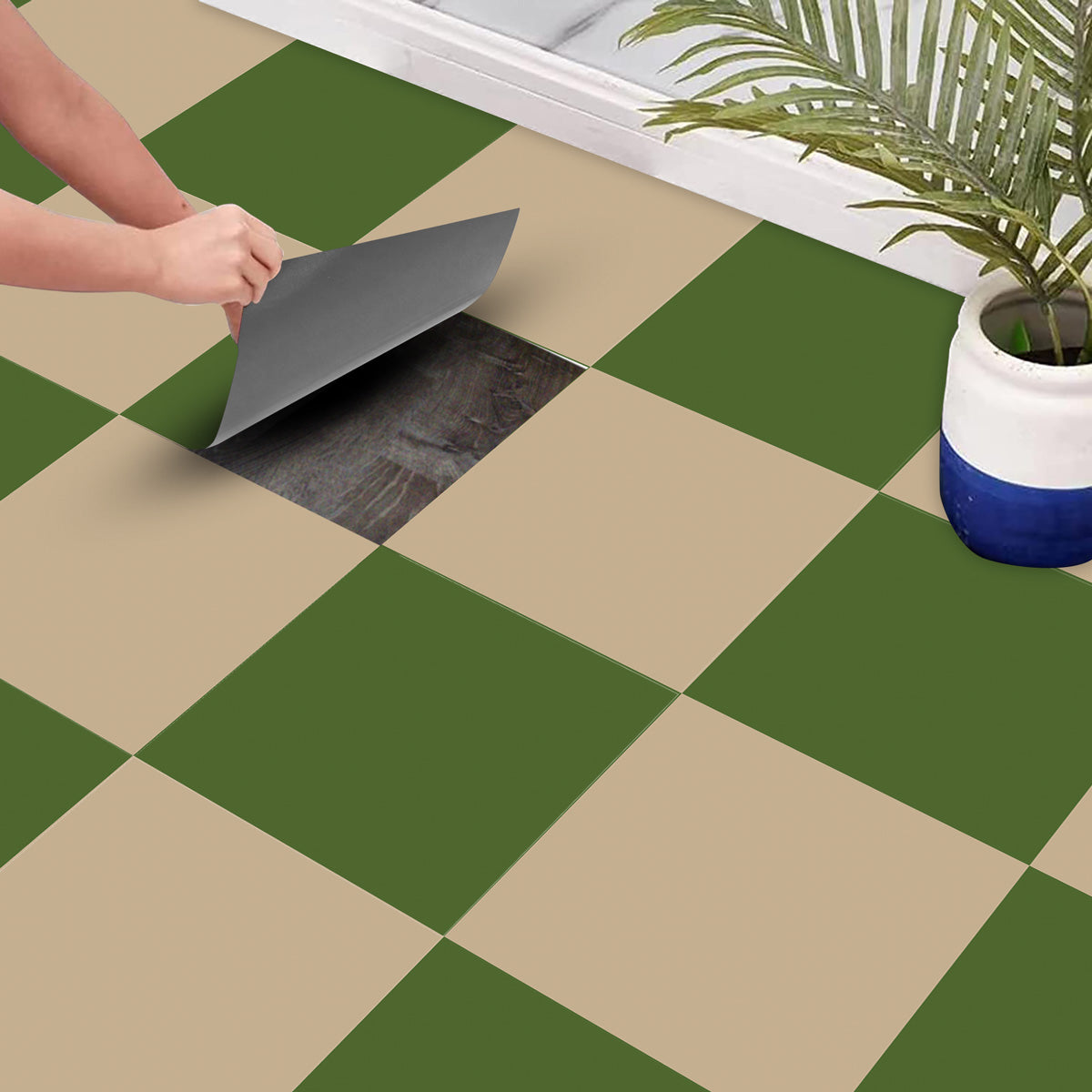 Olive and Khaki Backsplash Tile Vinyl | Peel and Stick Bathroom, Kitchen, Wall Tile Stickers | Antiskid Floor Vinyl Tile