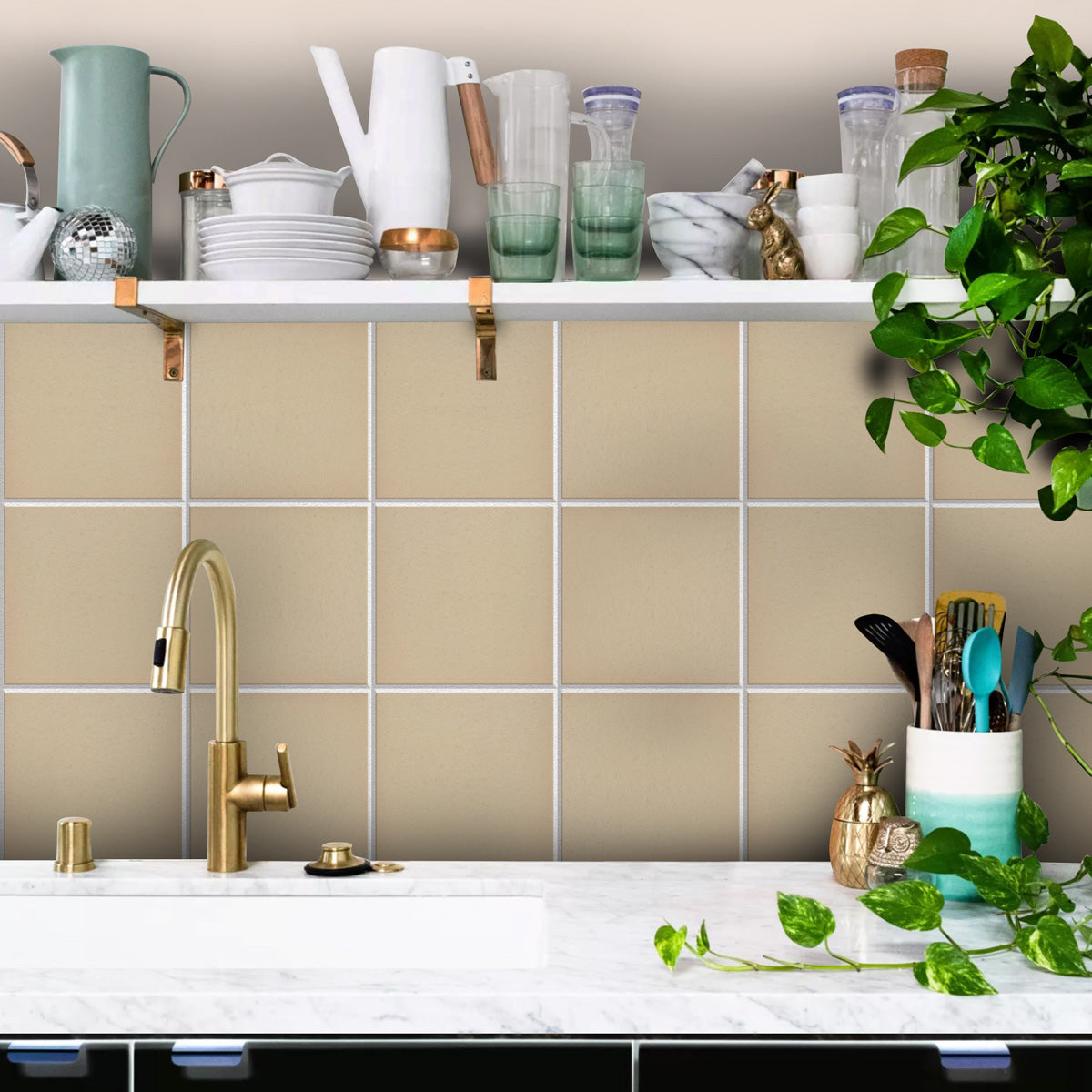 Peel and Stick Beige Texture Tile Stickers | Antiskid Floor Tile Vinyl Decals | Kitchen Bathroom Wall Tile Vinyl | Free Shipping