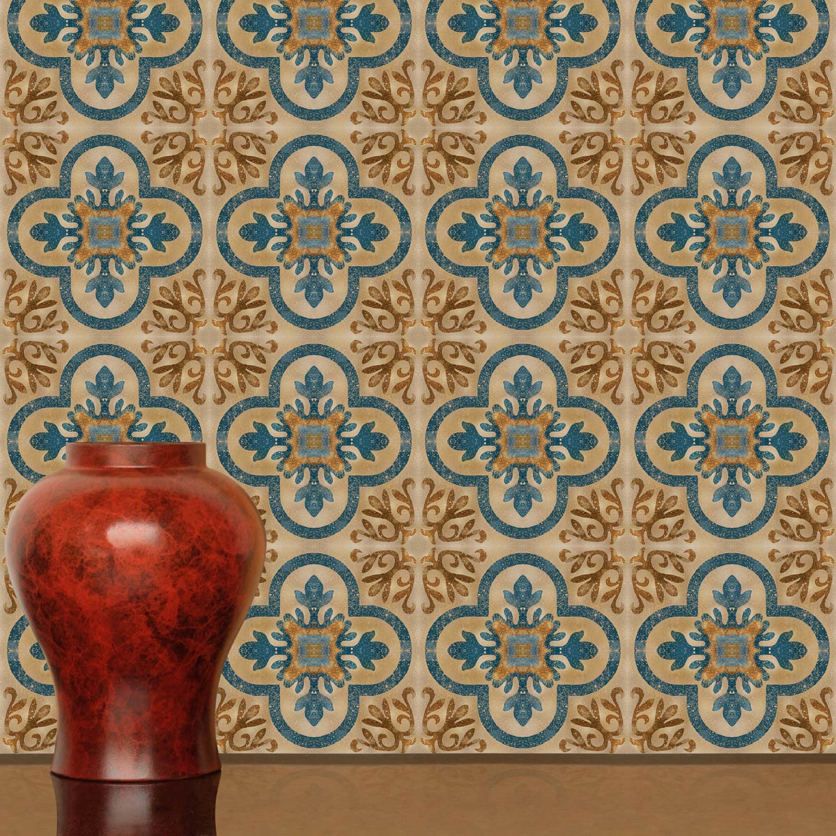 Moroccan Navy Blue Backsplash Tile Stickers | Peel and Stick Kitchen, Bathroom Tile Decals | Antiskid Floor Tile Stickers