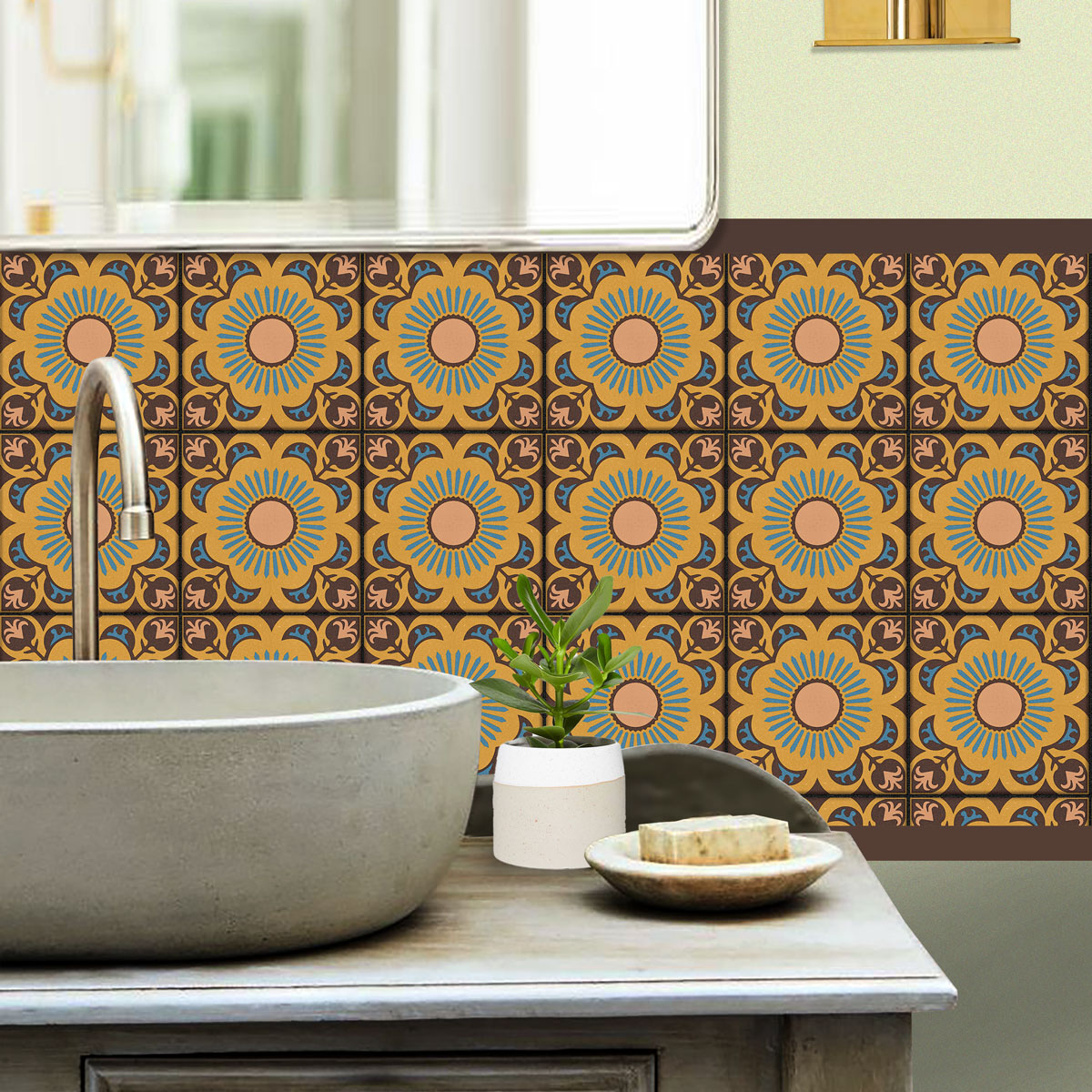 Vintage Flourish Hand Crafted Tile Stickers | Peel and Stick Tile Stickers for Kitchen Bathroom Floor and Wall | Removable