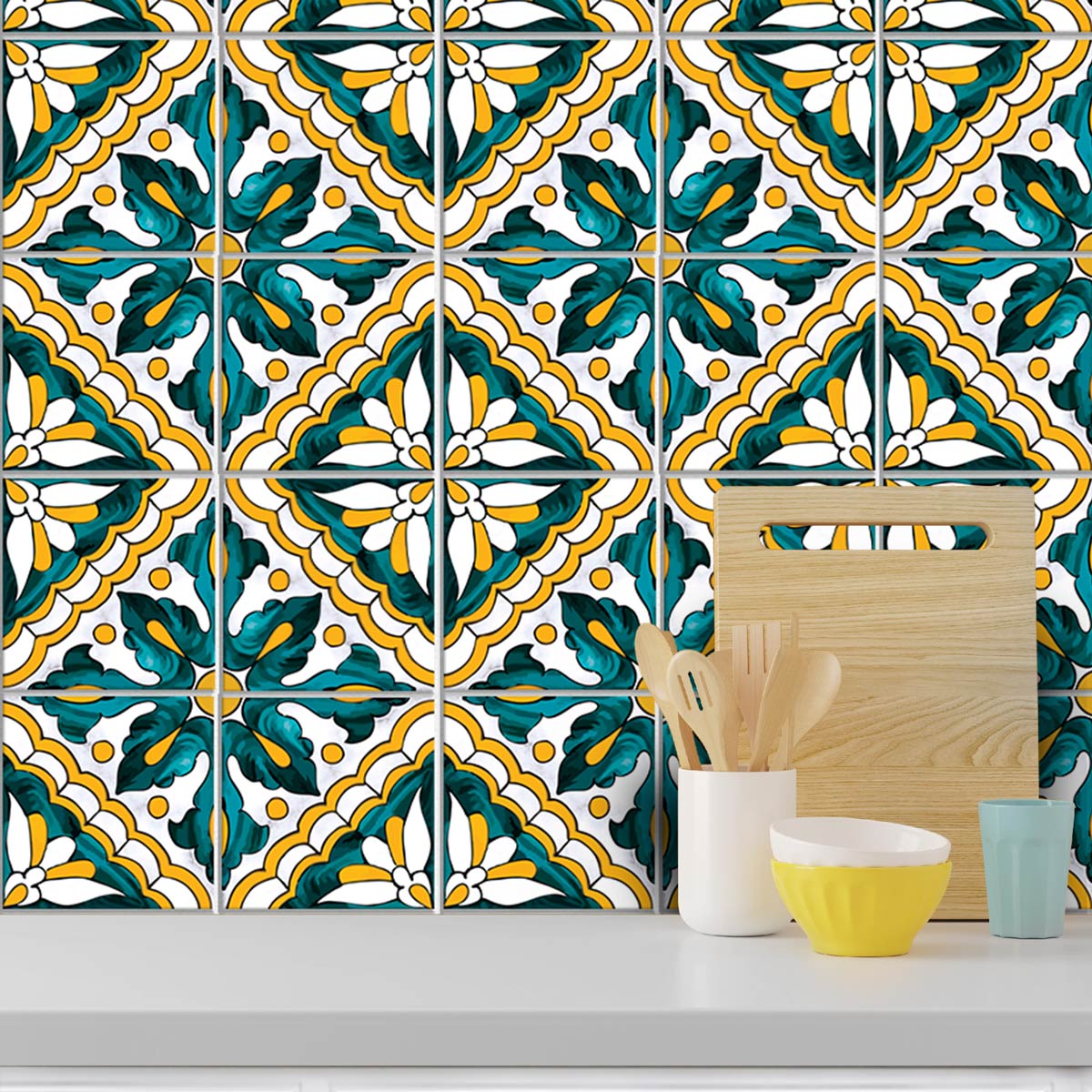 Moroccan Hand Crafted Tile Stickers | Peel and Stick Tile Decals for Kitchen Backsplash Bathroom | Antiskid for Floor Tile Vinyl