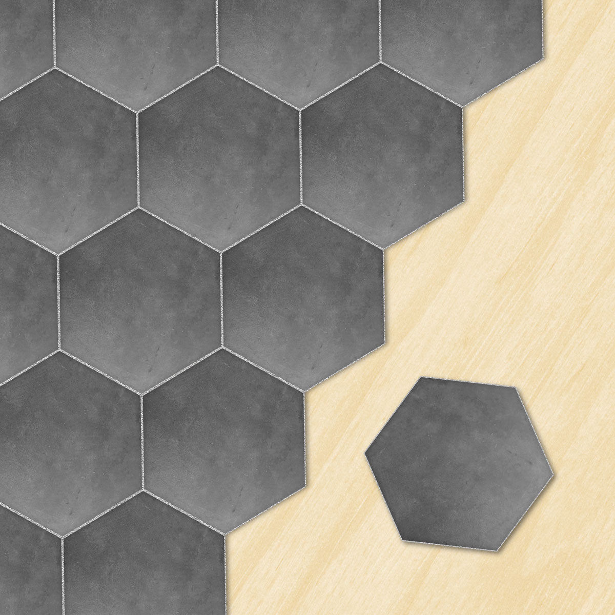 Dark Gray Hexagon Peel and Stick Floor Tile Stickers | Kitchen, Bathroom, Backsplash, Wall Tile Vinyl Decals | Free Shipping