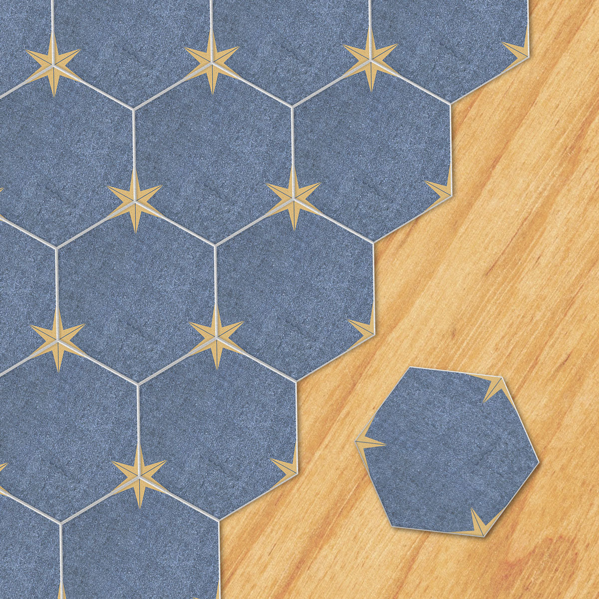Blue Hexagon Tile Wall Floor Tile Stickers | Peel and Stick Kitchen Bathroom Wall Backsplash Tile Vinyl Decals | Removable