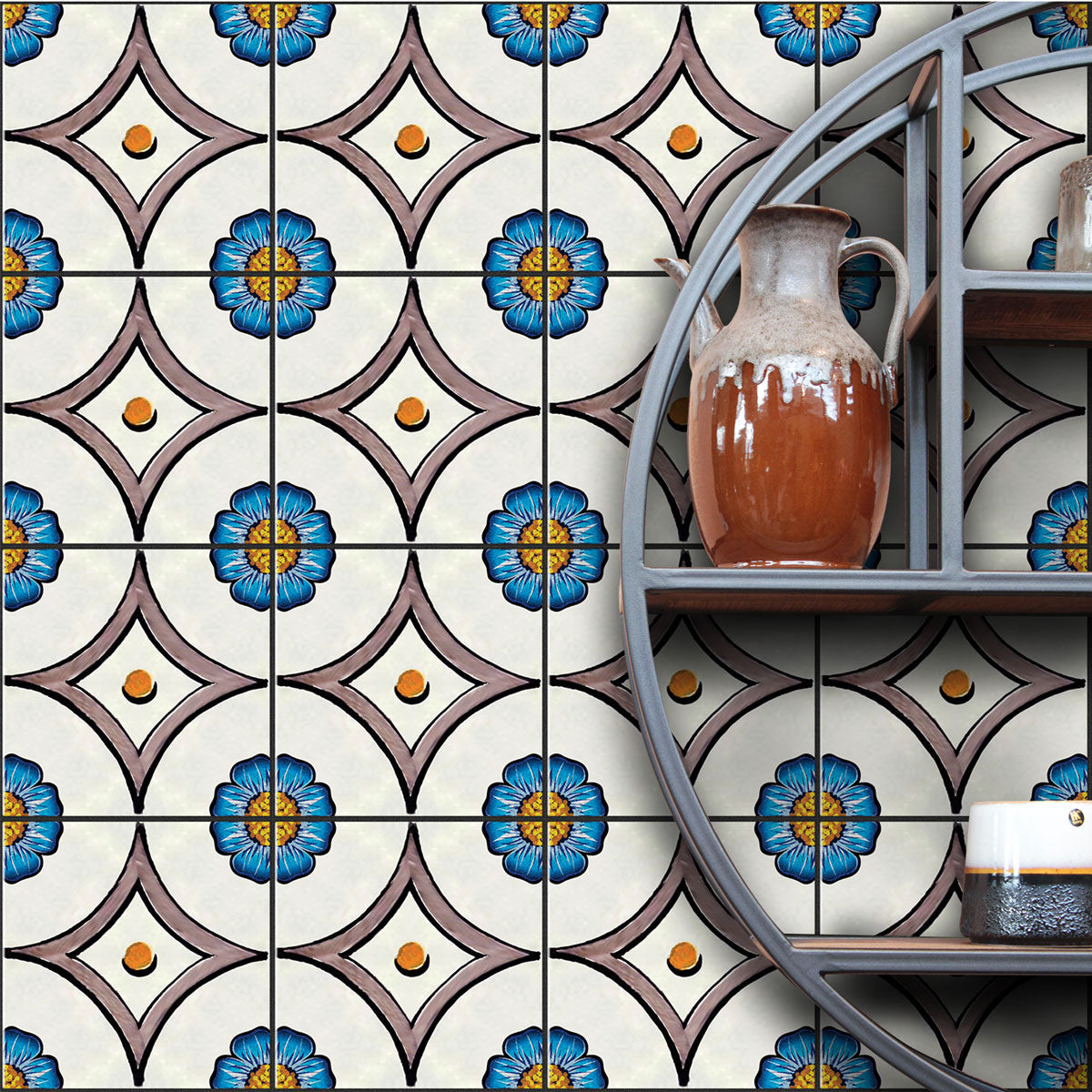 Peel and Stick Hand Crafted Floral Wall Tile Decals | Bathroom Kitchen Floor Tiles Stickers | Removable & Waterproof | Easy to Apply