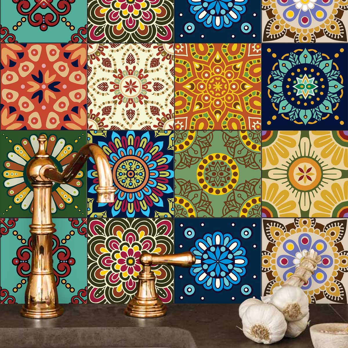 Colorful Mexican Talavera Peel and Stick Tile Stickers | Kitchen Bathroom Wall Backsplash Tile Vinyl | Removable | Free Shipping