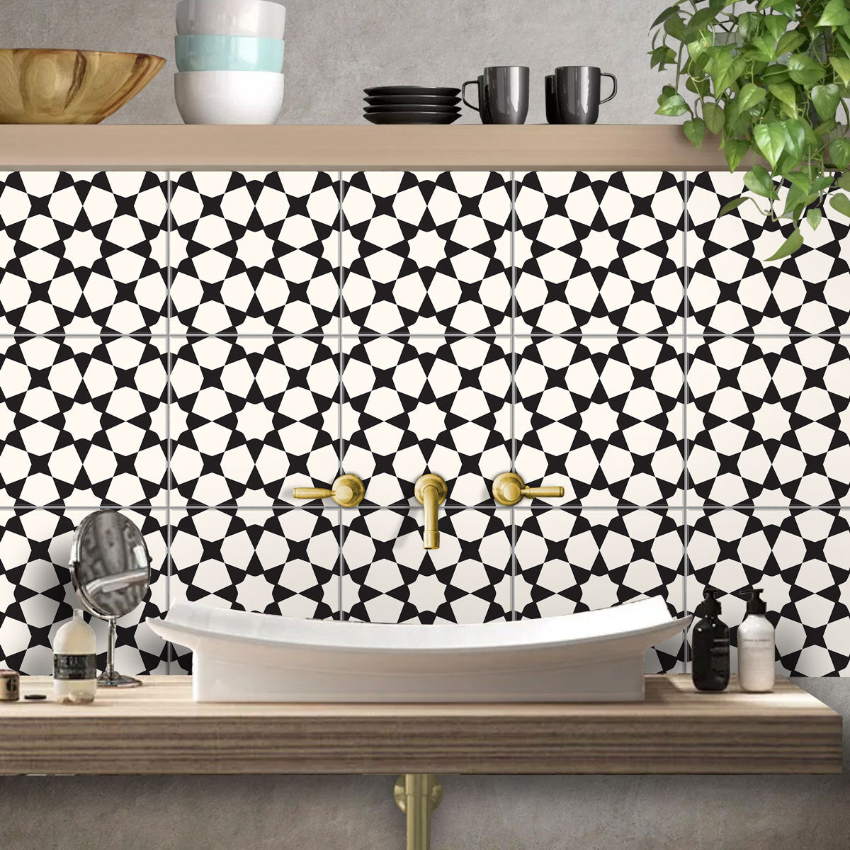 Classic Seamless Black Pattern Tile Vinyl | Peel and Stick Tiles Decal for Wall Bathroom Kitchen Floor | Removabl | Free Shipping