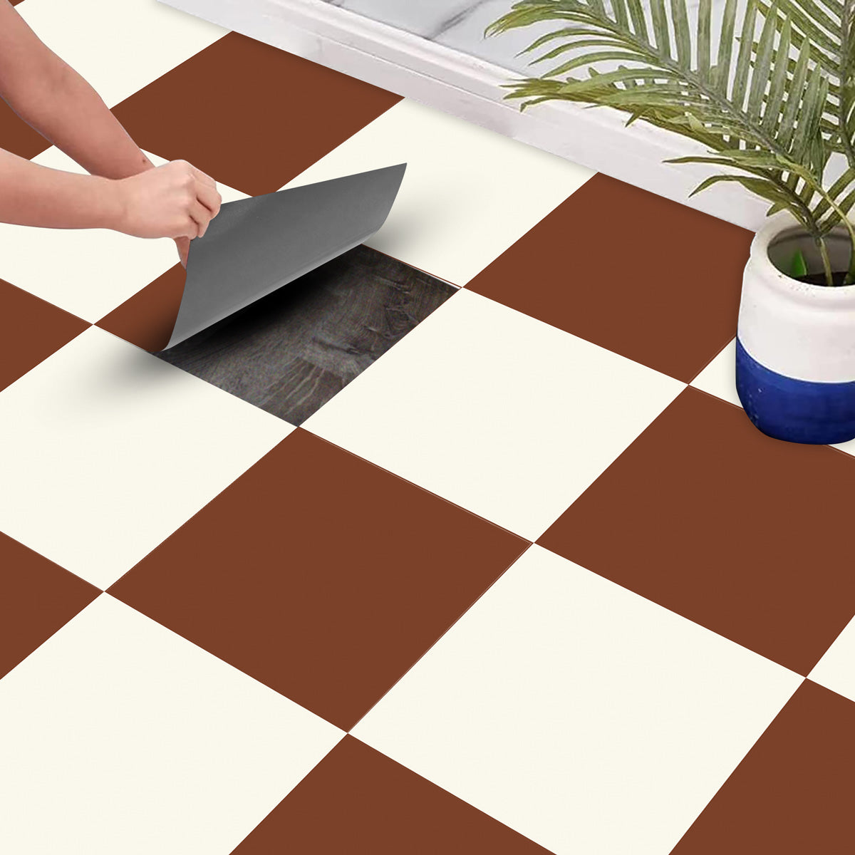 Burnt Cinnamon and Ivory Tile Stickers | Peel and Stick Kitchen, Bathroom, Wall Tile Decals | Antiskid Floor Tile Stickers