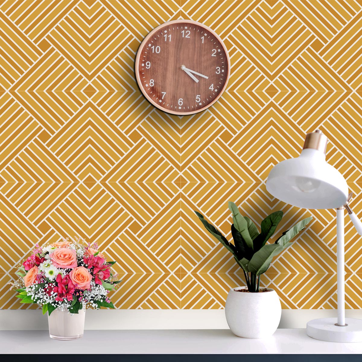 Yellow Seamless Floor Tile Stickers | Peel and Stick Kitchen, Backsplash, Wall and Tile Decals | Water Proof