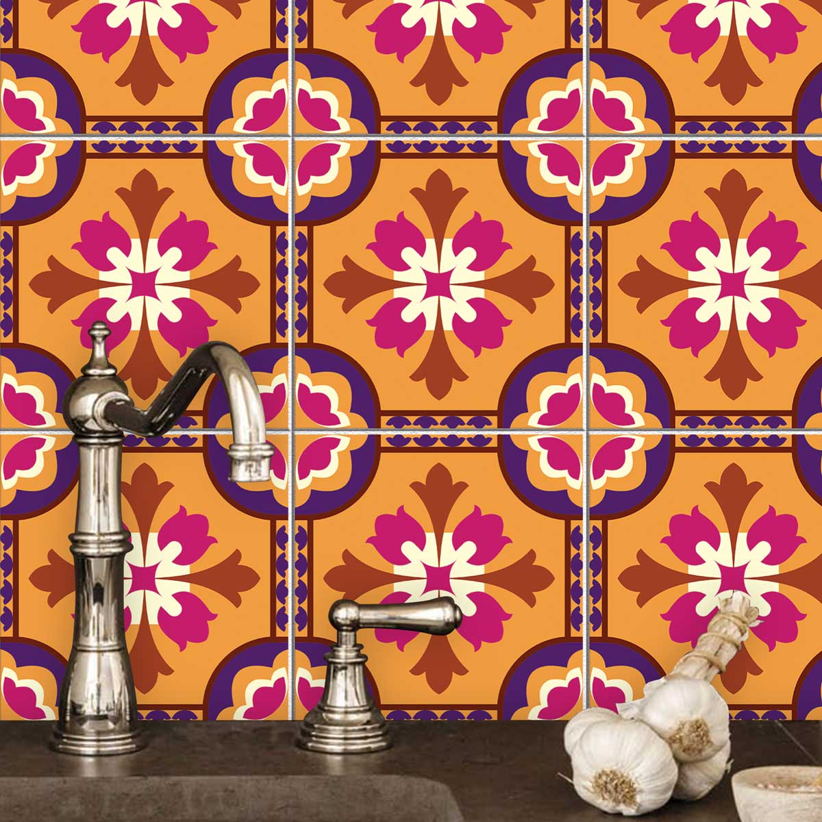 Vintage Talavera Floor Tile Stickers | Peel and Stick Kitchen Backsplash Tile Vinyl Decals | Waterproof | Free Shipping