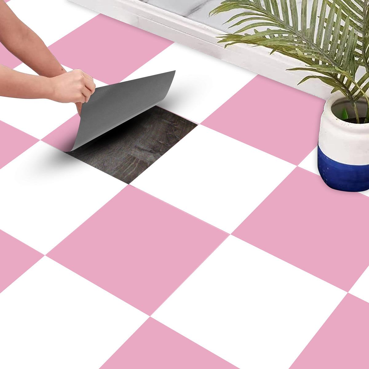 Candy Pink and Light White Texture Tile Stickers | Kitchen Bathroom Wall Peel and Stick Tile Decals | Antiskid Floor Tile Stickers