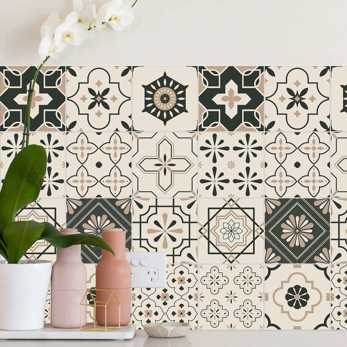 Peel and Stick Arabic Kitchen Tile Stickers | Hand Crafted Tile Stickers for Bathroom, Floor and Wall | Removable | Free Shipping