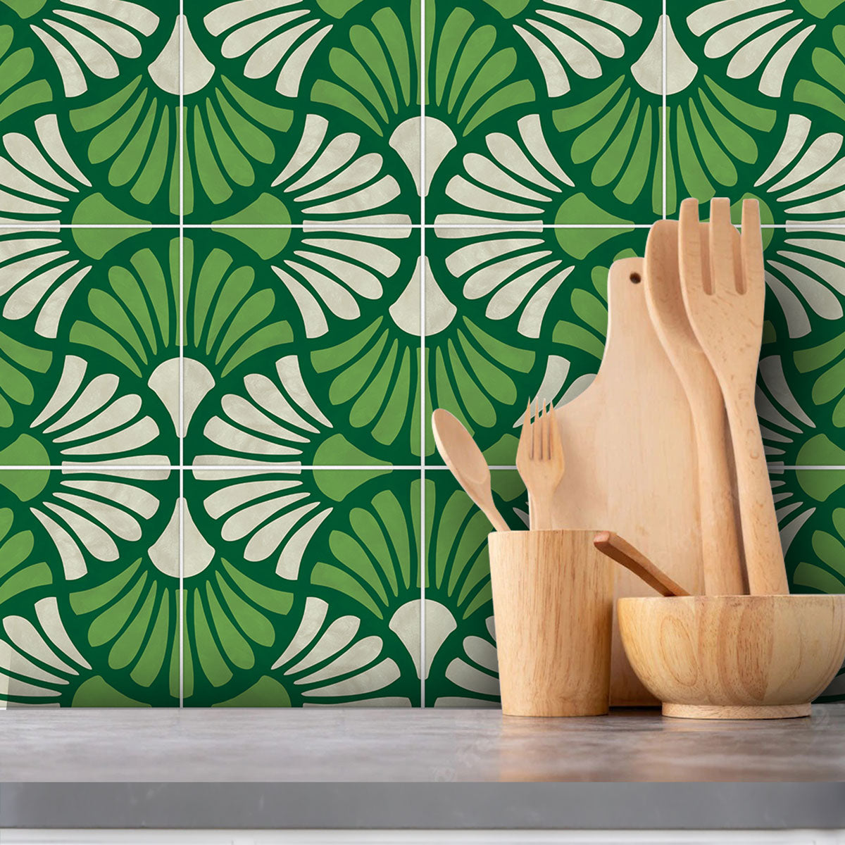 Green Floral Peel and Stick Backsplash Tiles Stickers | Kitchen, Wall, Bathroom, Floor Tile Decals | Removable | Free Shipping
