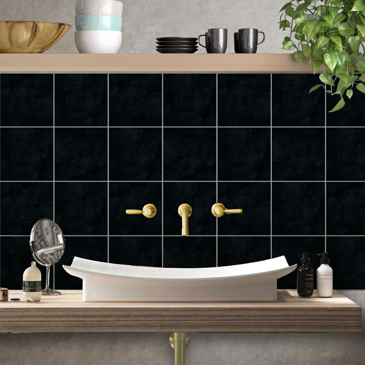 Black Texture Tile Stickers | Kitchen &amp; Bathroom Backsplash Tile Vinyl | Antiskid Floore Tile Decals | Free Shipping