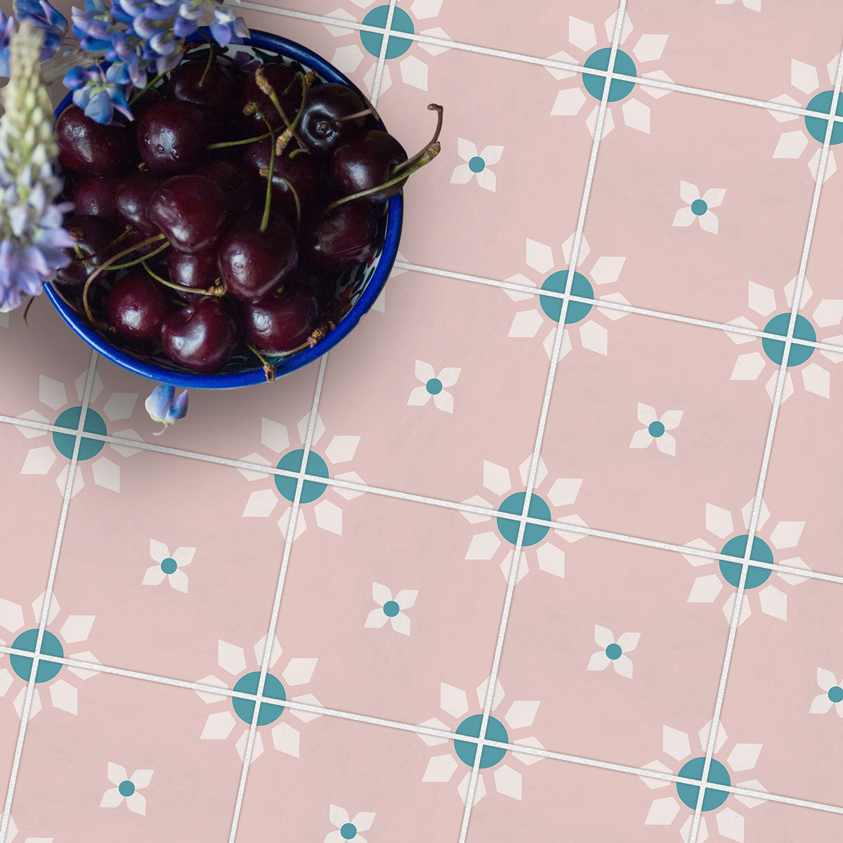 Pink and White Floral Tile Stickers | Peel and Stick Bathroom Kitchen Floor Wall Hand Crafted Tile Vinyl Decals | Removable