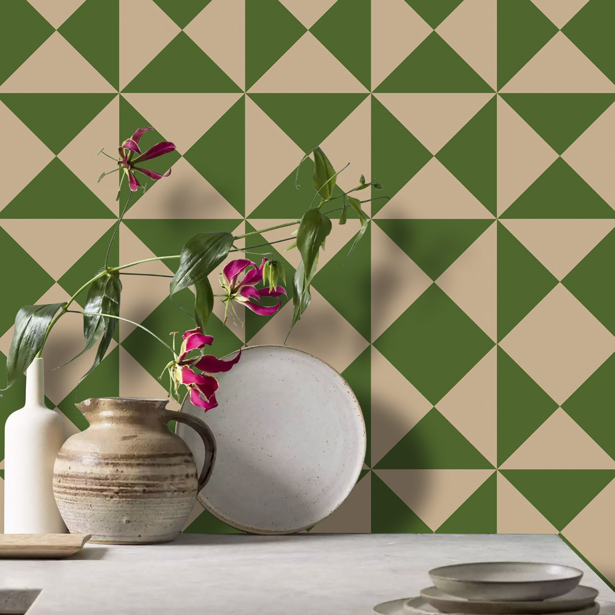 Peel and Stick Olive & khaki Tile Stickers | Kitchen Bathroom Wall Tile Vinyl Decals | Antiskid Floor Tile Vinyl | Free Shipping