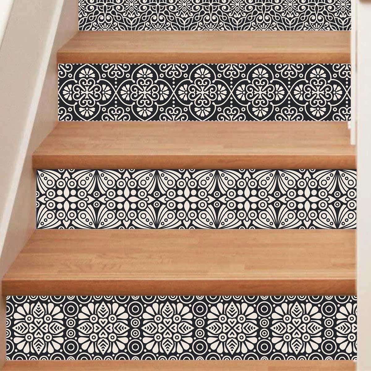 Black and Ivory Peel and Stick Stair Decals | Easy to Trim | DIY Home Decor-Extra long 49" length | FREE SHIPPING!