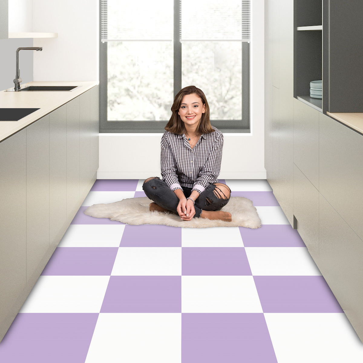 Purple, Beige Floor Kitchen Backsplash Tile Stickers | Peel and Stick Tile Vinyl Decals for Kitchen, Bathroom and Wall | Removable