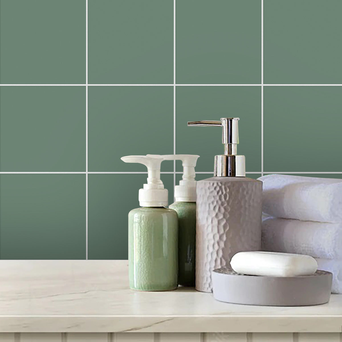 Dark Lime Green Floor Tile Stickers | Peel and Stick Kitchen, Wall & Bathroom Tile Stickers | Removable | FREE SHIPPING!