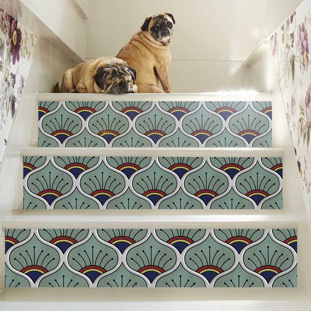 Peacock Hand Painted Peel and Stick Stair Decal | Waterproof and Easy to Trim | Extra long 49" length DIY Home Décor