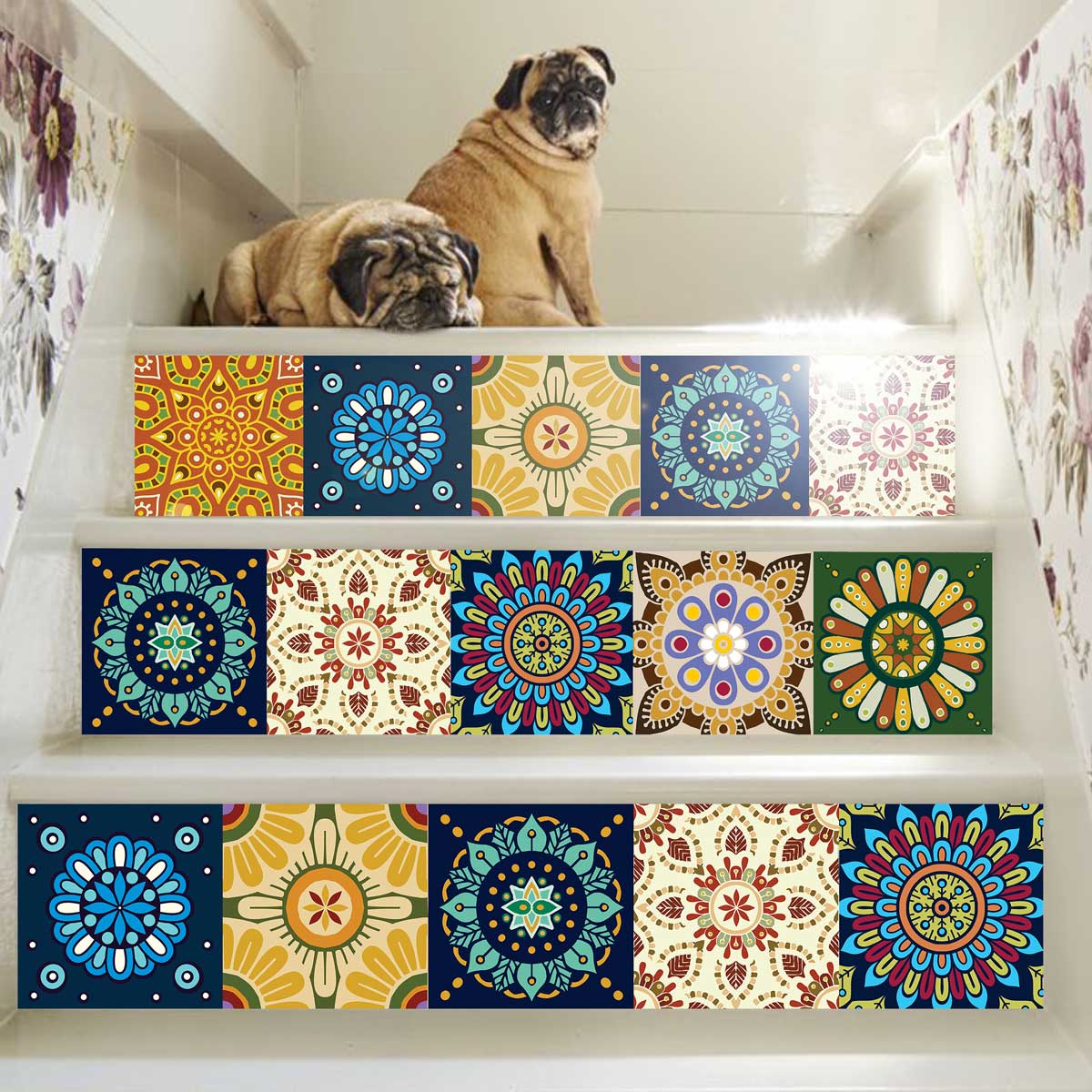 Peacock Hand Painted Peel and Stick Stair Decal | Waterproof and Easy to Trim | Extra long 49" length DIY Home Décor (Copy) (Copy)