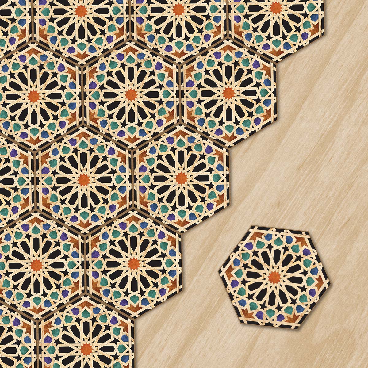Qarawiyyin Mosque Hexagon Tile Stickers | Kitchen, Bathroom, Wall Backsplash Tile Decals | Antiskid Floor Tile Stickers