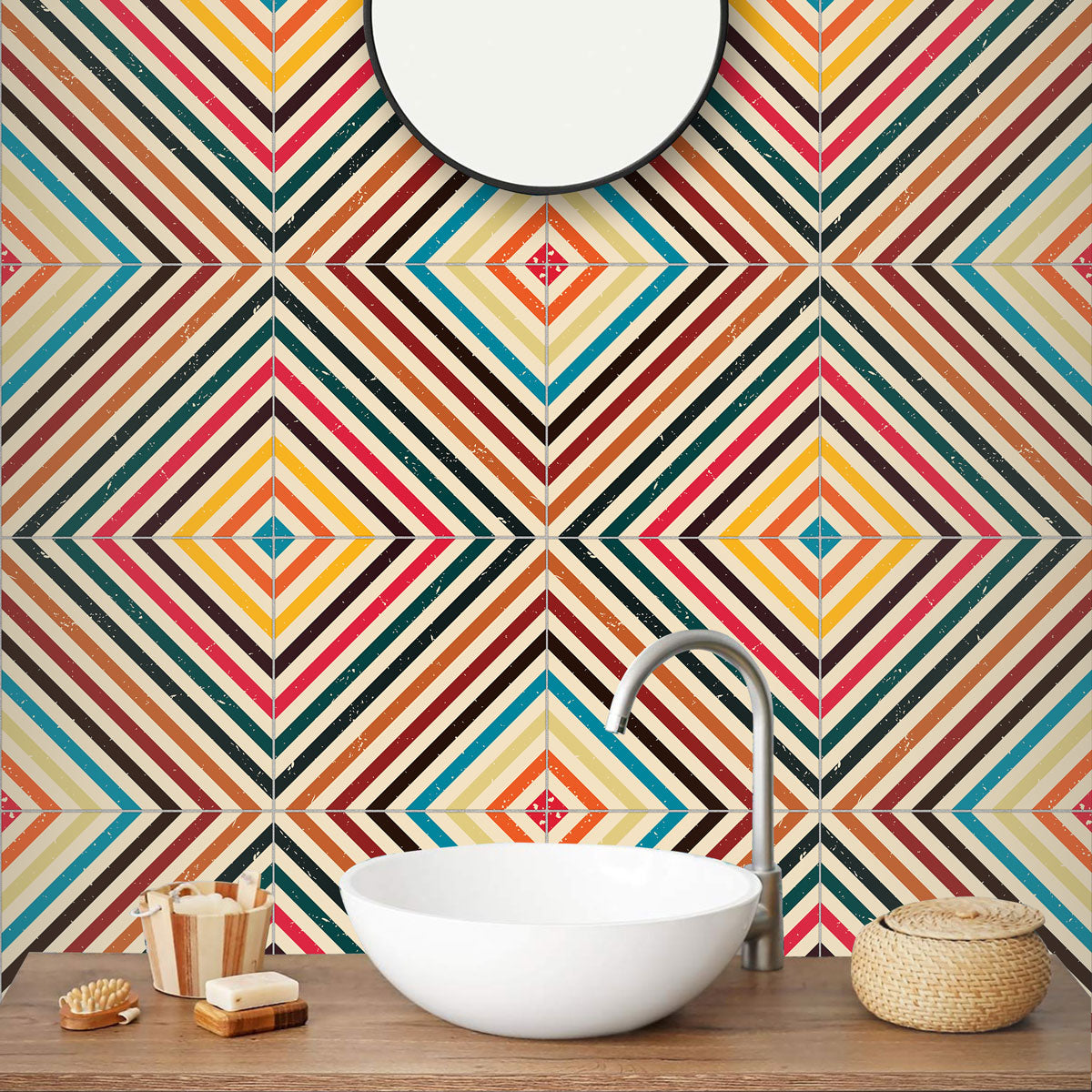 Retro Colorful Wall Tile Decals | Peel and Stick Tile Stickers for Kitchen, Bathroom, Wall & Floor | Removable | Free Shipping