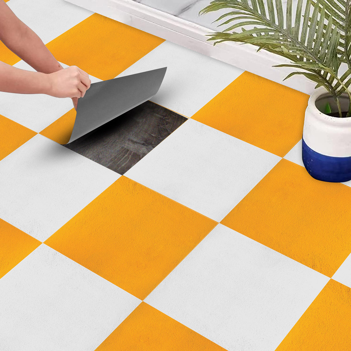 Yellow and Off-White Texture Backsplash Tile Decals | Peel and Stick Kitchen Bathroom Wall and Antiskid Floor Tile Stickers