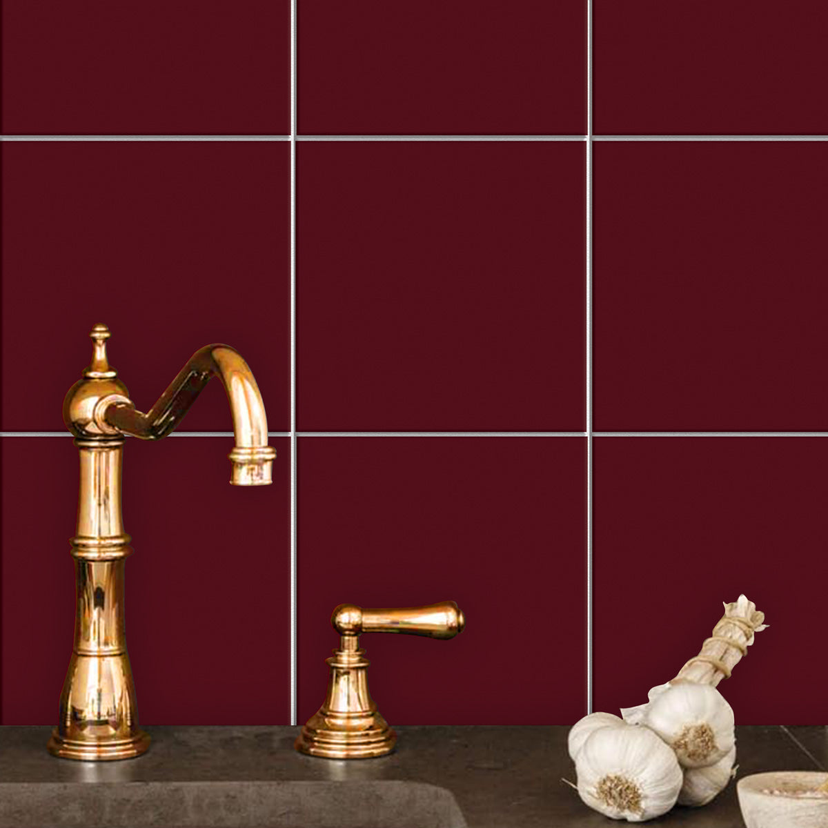 Burgundy Peel and Stick Tile Stickers | Kitchen, Bathroom Wall Hand Crafted Backsplash Tile Decals | Antiskid Floor Tile Stickers