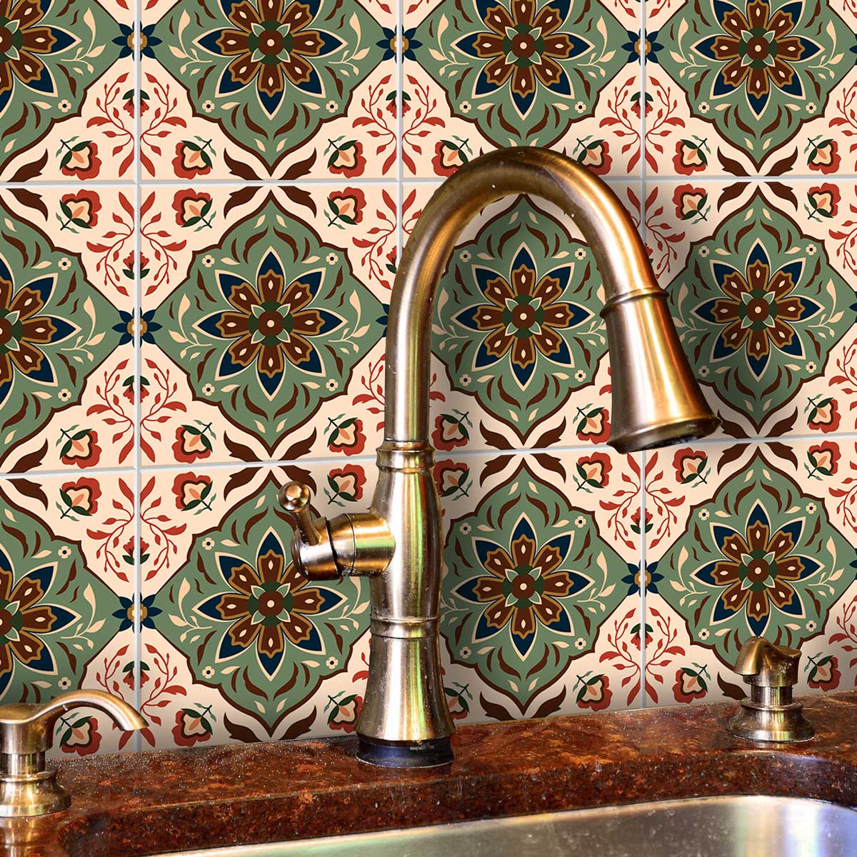 Persian Floral Peel and Stick Tile Stickers | Kitchen, Bathroom, Wall Floor Tile Vinyl Decals| Removable | Free Shipping