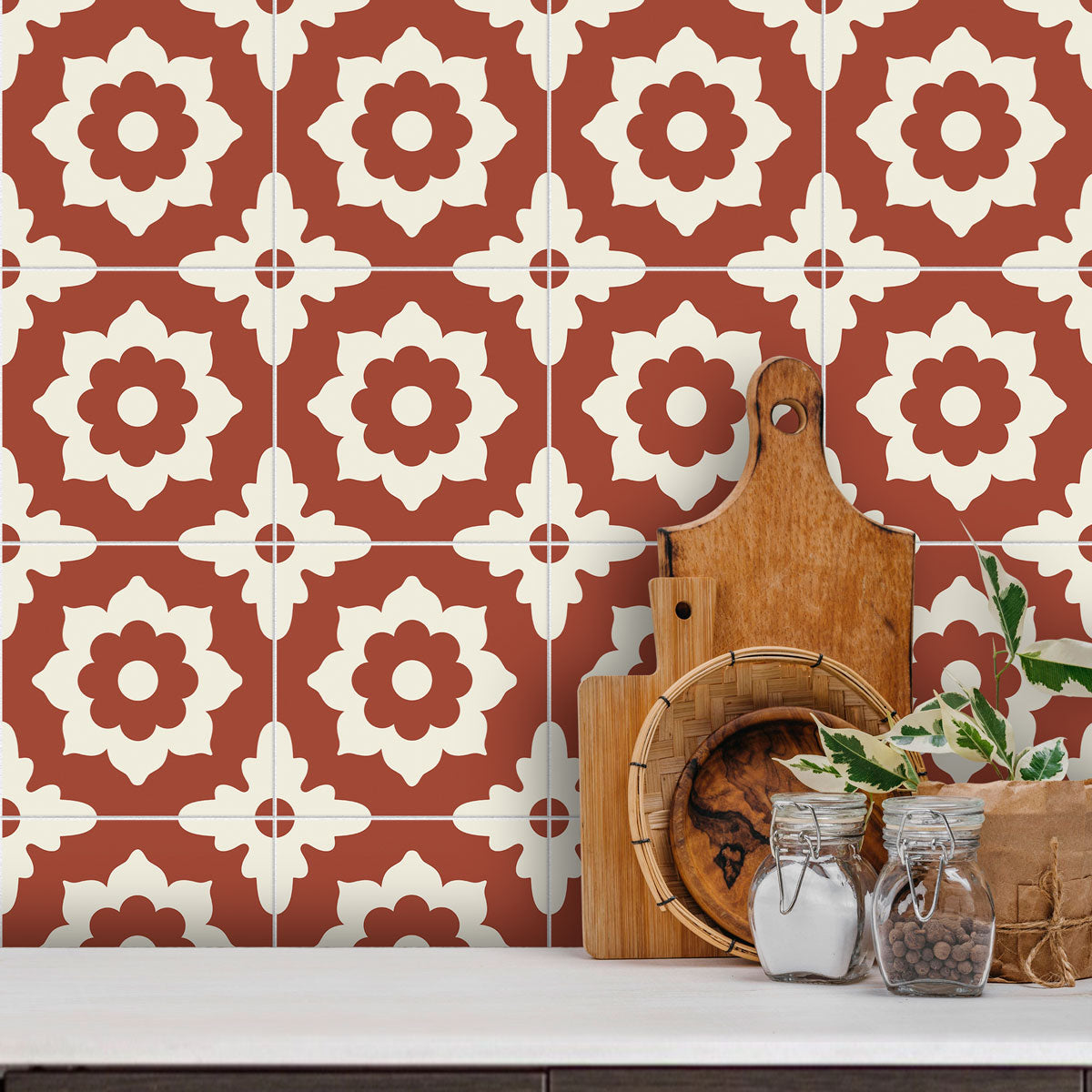 Moroccan Encaustic Terracotta Peel and Stick Floor Tile Stickers | Kitchen, Bathroom Backsplash | Removable | Free Shipping