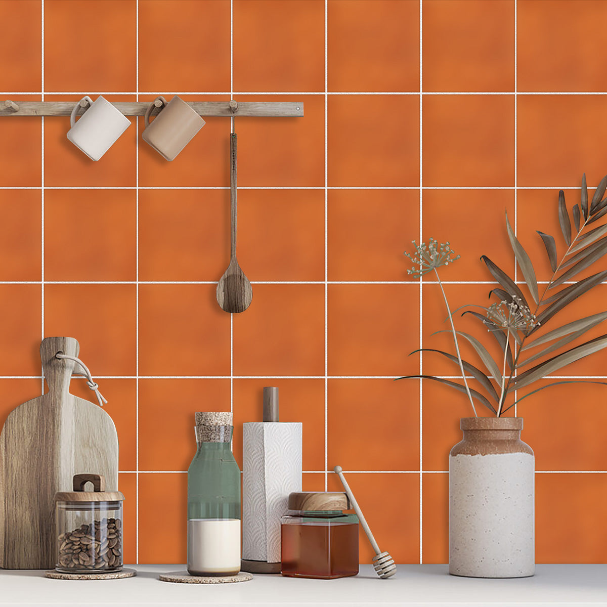 Mandarian Orange Peel and Stick Tile Stickers | Kitchen Bathroom Wall Hand Crafted Decal | Antiskid Floor Tile Stickers