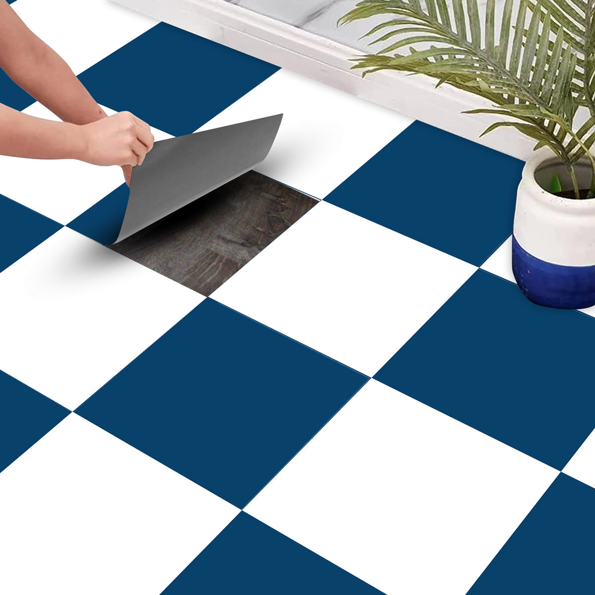 Blue and White Off White Floor Tile Stickers | Antiskid Floor Tile Stickers | Peel and Stick Kitchen Bathroom, Wall, Tile Vinyl Decals