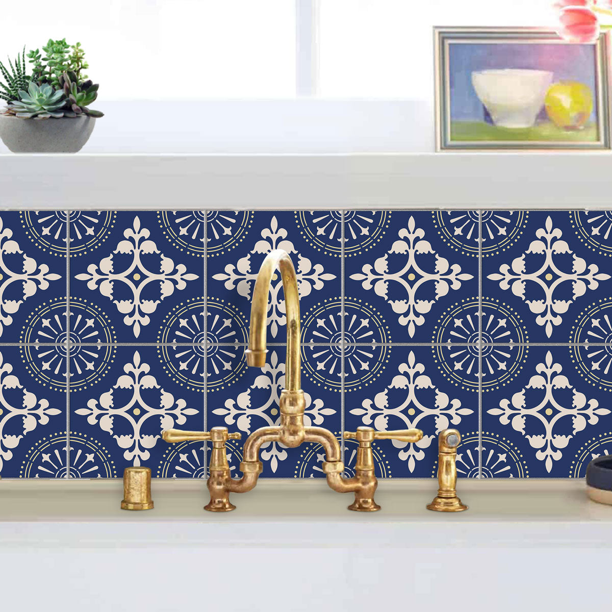 Vintage Dark Blue Floor Tile Stickers | Peel and Stick Backsplash Tile Vinyl Decals for Kitchen, Bathroom & Wall | Removable