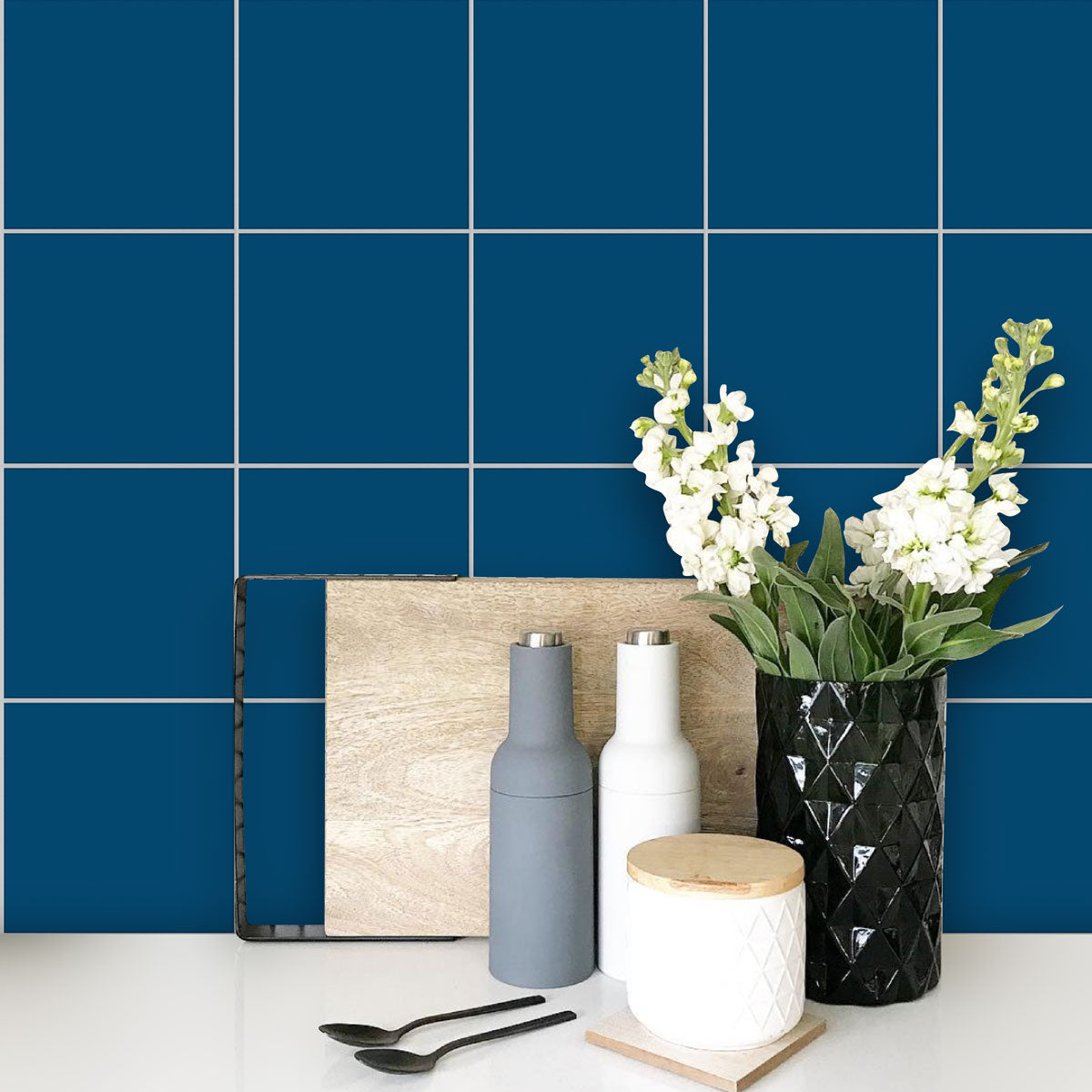 Suede Blue Floor Tile Stickers | Peel and Stick Kitchen, Bathroom and Wall Tile Vinyl Decals | Removable | Removable