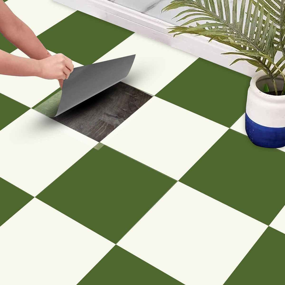 Peel and Stick Olive and Ivory Tile Stickers | Kitchen Bathroom Decal, Wall  Tile Vinyl Decals| Antiskid For Floors | Removable