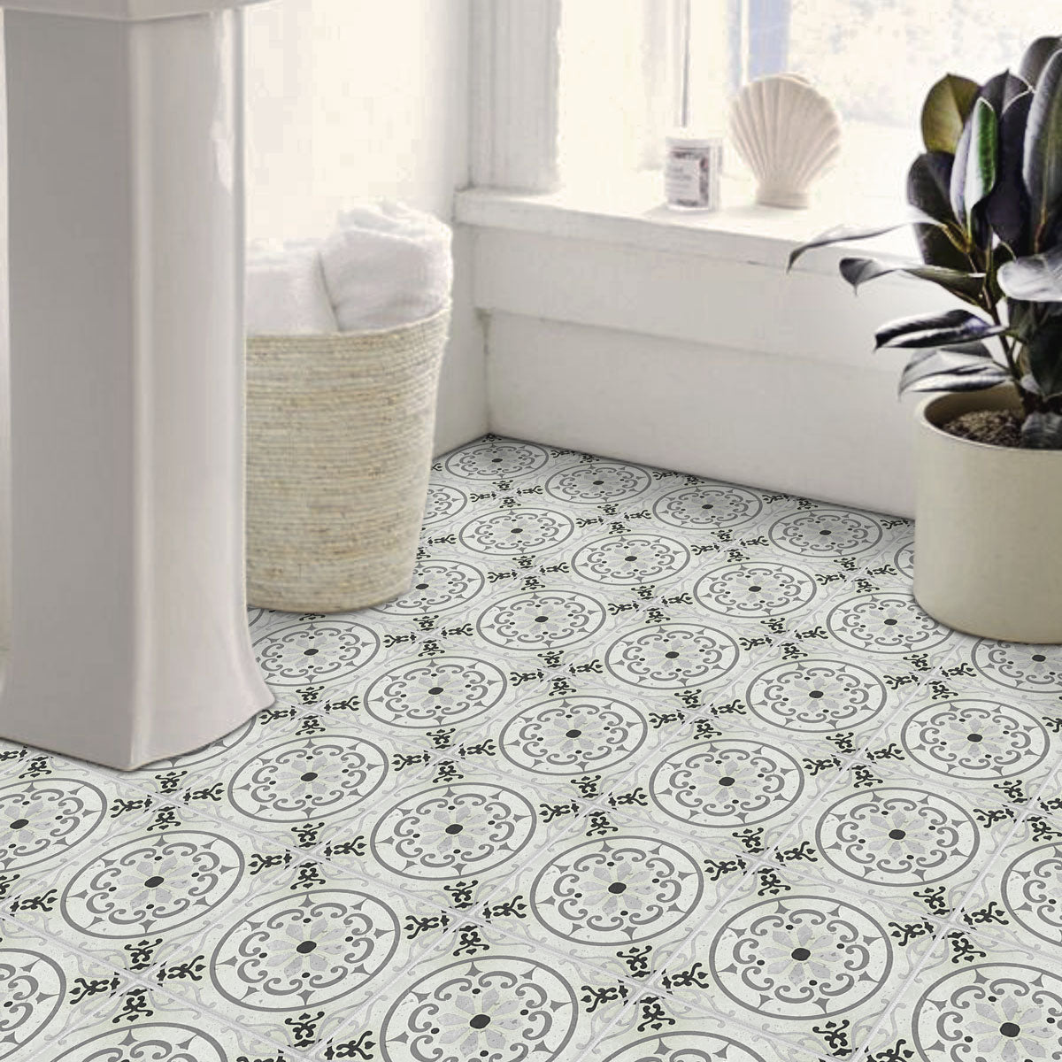 Antique Greystone Floor Tile Stickers | Peel and Stick Removable Tile Decals for Kitchen, Bathroom, Walls & Fireplace | Removable