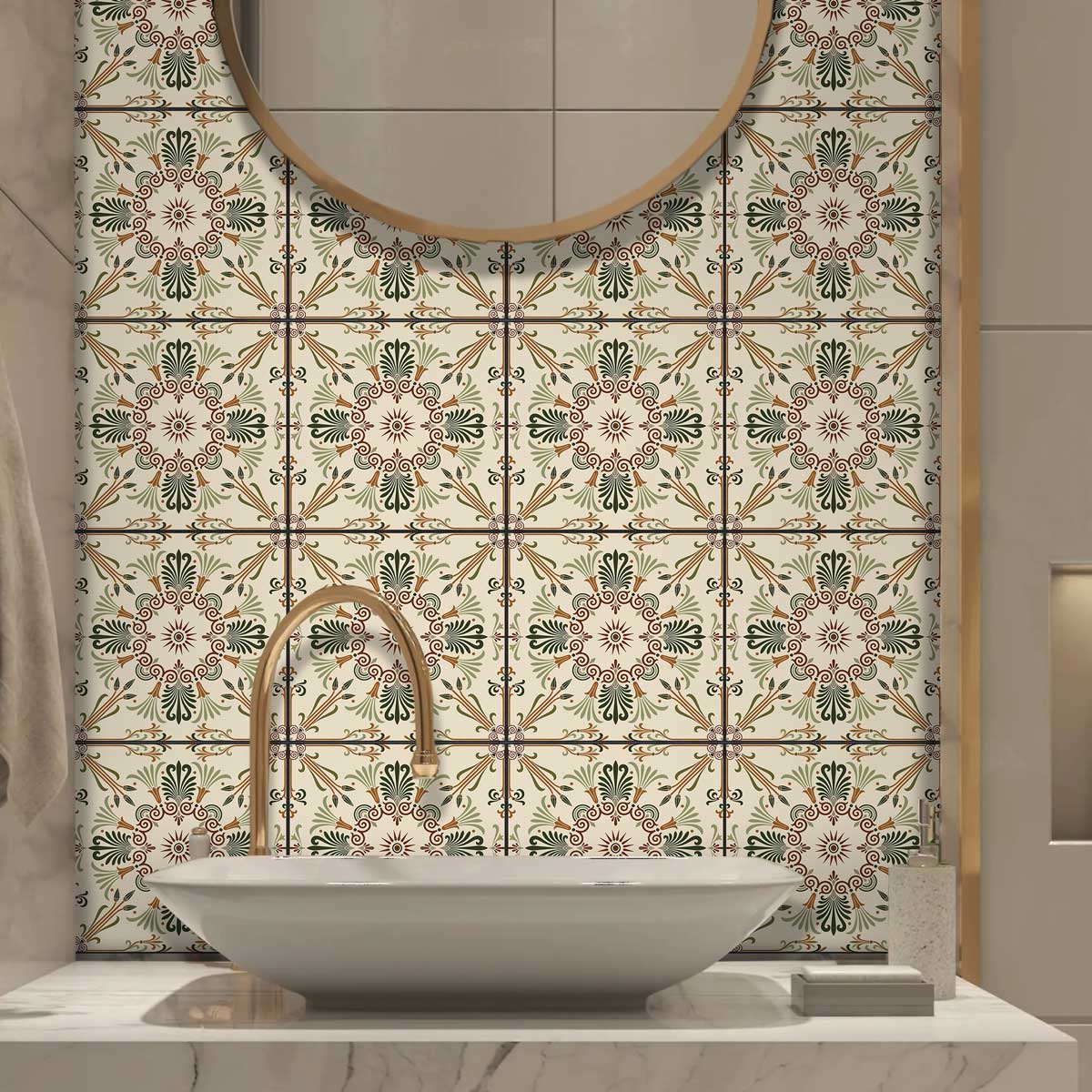 Vintage Egypt Backsplash Tile Decals | Peel and Sticker Tile Stickers for Kitchen Bathroom, Wall | Antiskid Floor Tile Stickers