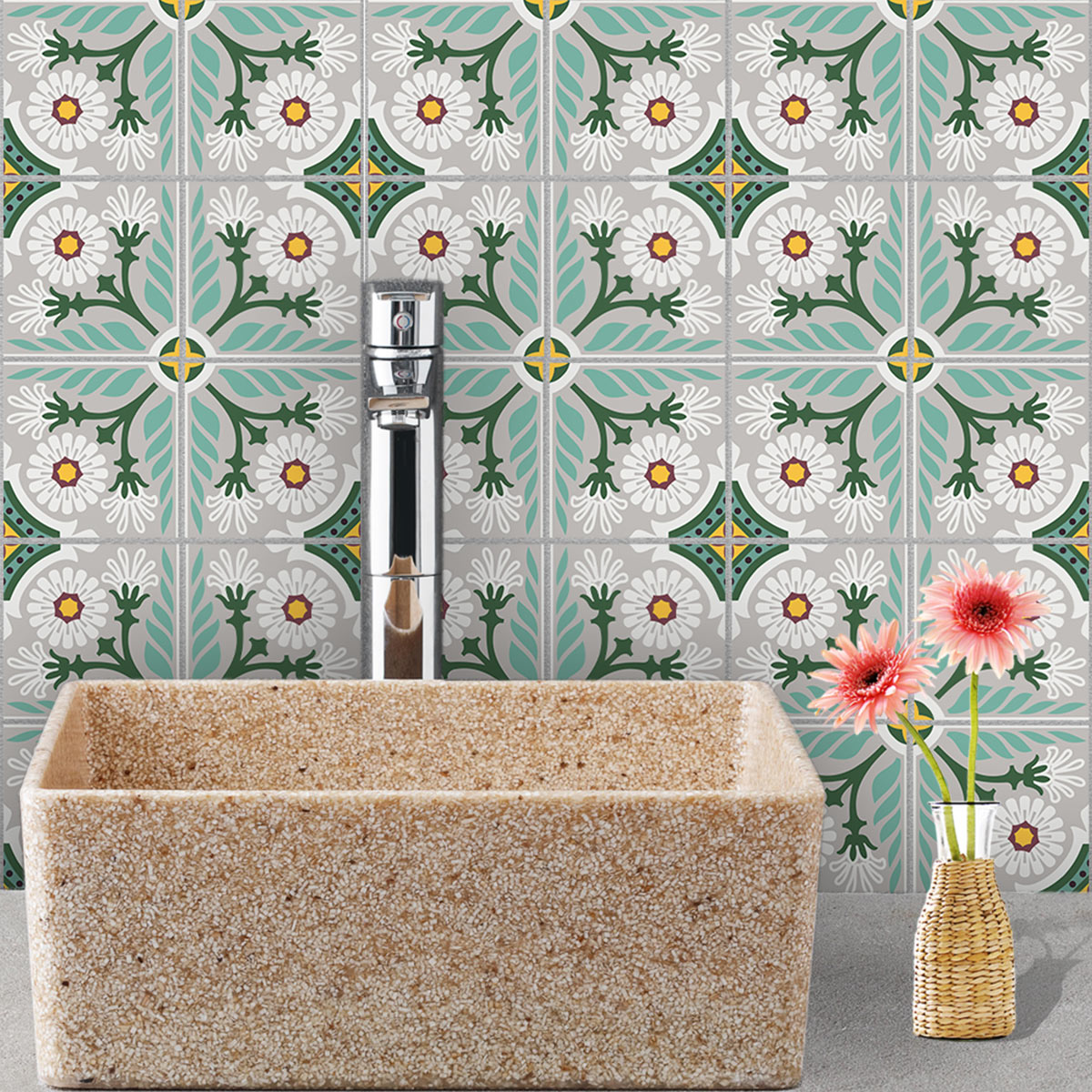 Greek Floor Tile Stickers | Peel and Stick Kitchen Backsplash Tiles Vinyl | Bathroom Hand Craft Decals | Free Shipping