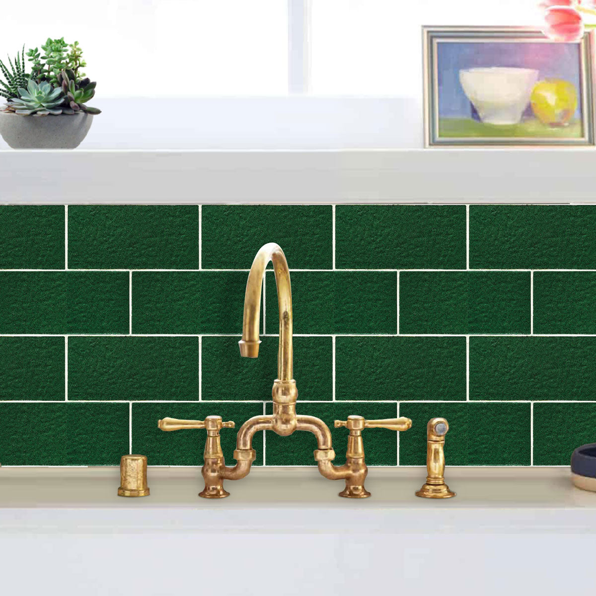 Green Gross Peel and Stick Tile Stickers | Backsplash Tile Vinyl Decals for Bathroom, Kitchen and Wall | Antiskid Floor Tile Vinyl