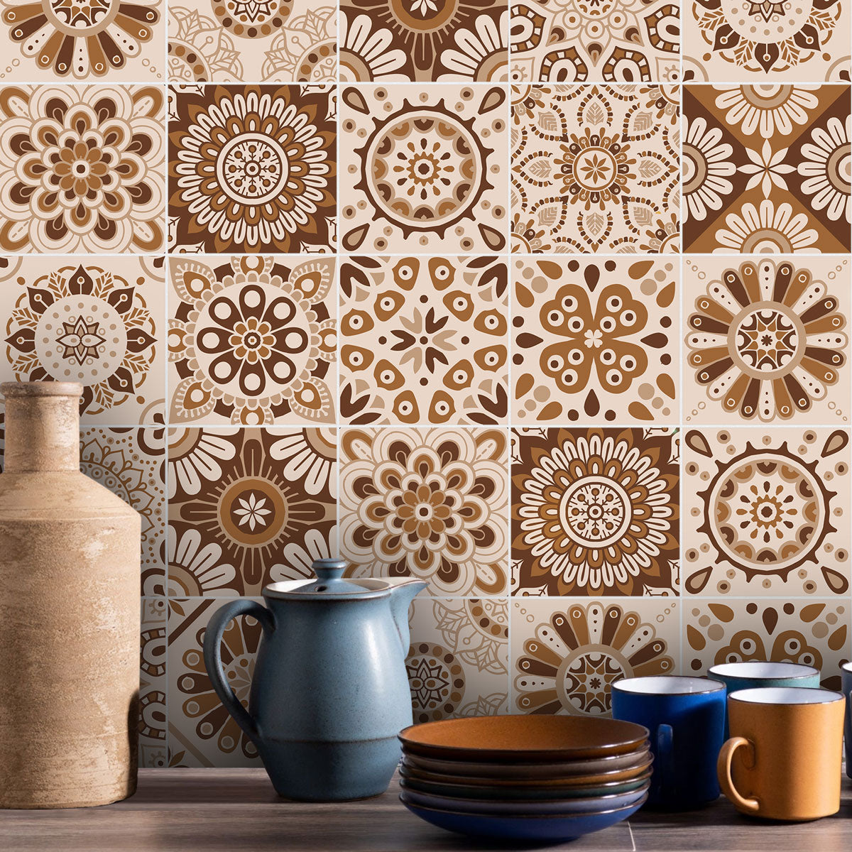 Peel and Stick Vintage Art Mexican Tile Stickers | Kitchen Bathroom Wall Tile vinyl Decals, Hand Crafted | Free Shipping