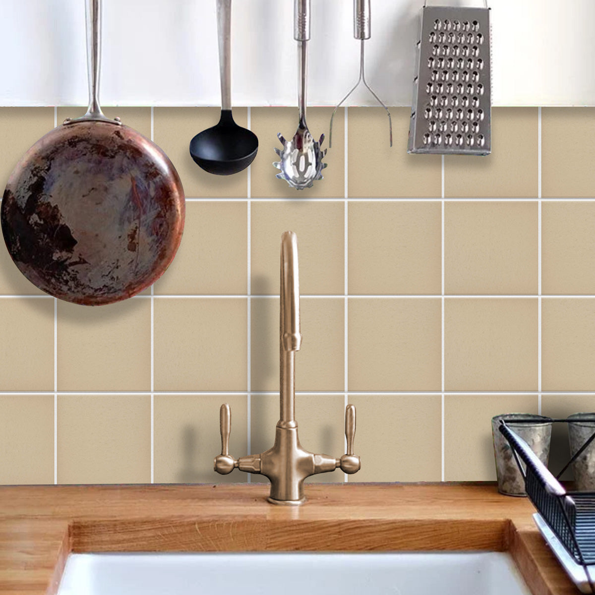 Peel and Stick Beige Texture Tile Stickers | Antiskid Floor Tile Vinyl Decals | Kitchen Bathroom Wall Tile Vinyl | Free Shipping