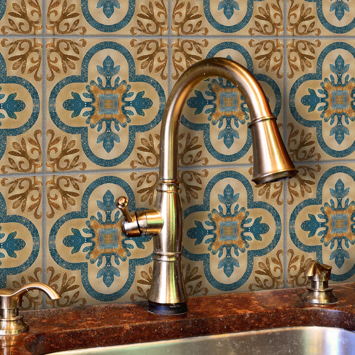 Moroccan Navy Blue Backsplash Tile Stickers | Peel and Stick Kitchen, Bathroom Tile Decals | Antiskid Floor Tile Stickers